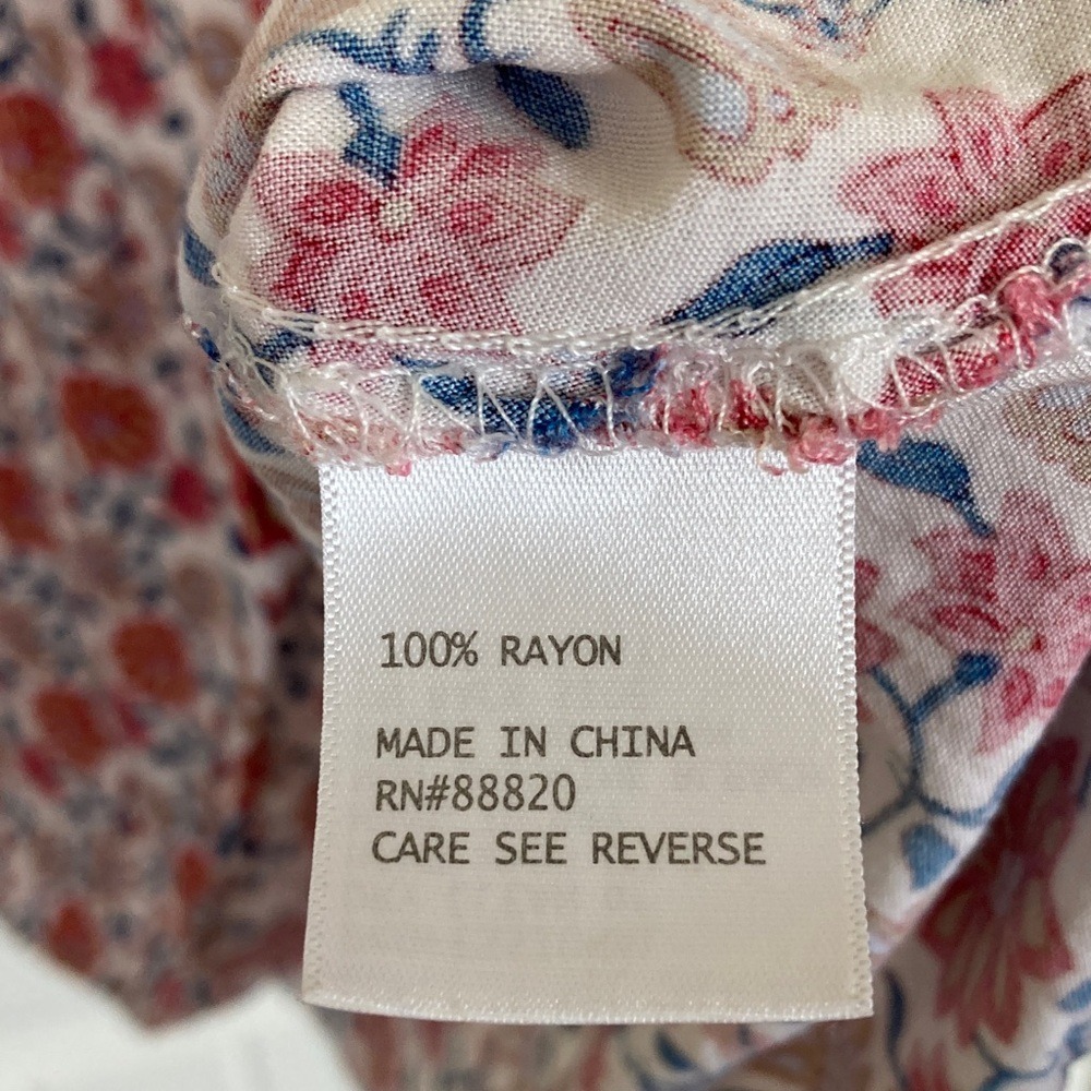 Cynthia Rowley Womens Floral V-Neck Boho Blouse Rust Blue Size 1X 3/4 Sleeve - Picture 6 of 9